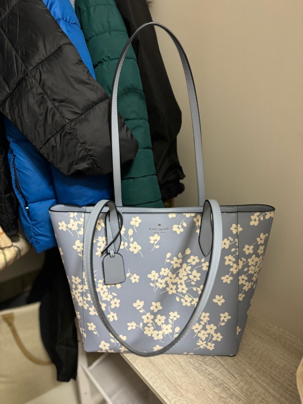 kate spade Light Blue Floral Tote with Cream Blossoms